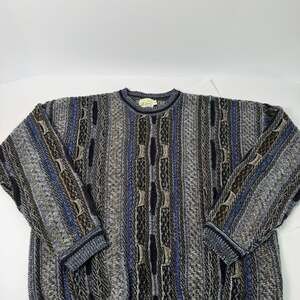 Vintage La Vane 3D Textured Knit Sweater - Men's XL Blue/Brown Coogi Style